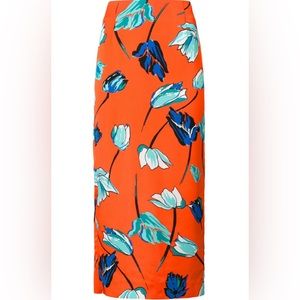 DVF Diane Von Furstenberg Printed Midi Pencil Skirt Asher Vermillion size 4